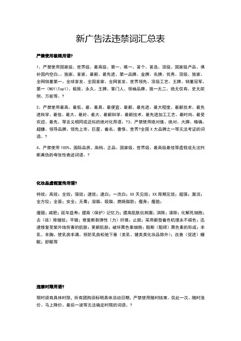 新广告法违禁词汇总