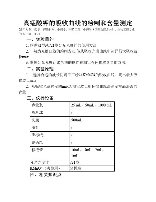 061 高锰酸钾的吸收曲线的绘制和含量测定