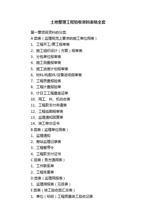土地整理工程验收资料表格全套