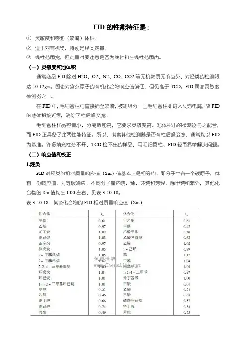 气相色谱仪FID的性能特征