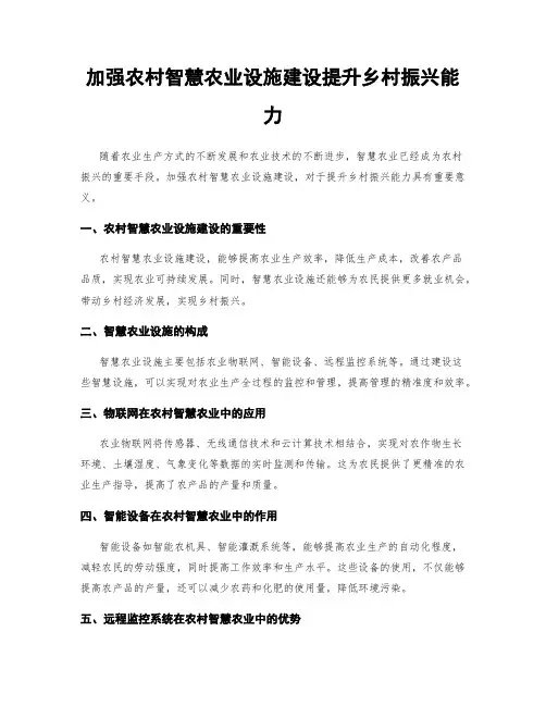 加强农村智慧农业设施建设提升乡村振兴能力