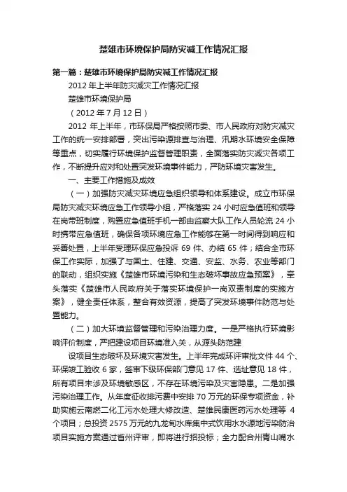 楚雄市环境保护局防灾减工作情况汇报
