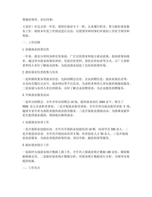 就业专干年终述职