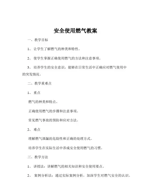 安全使用燃气教案