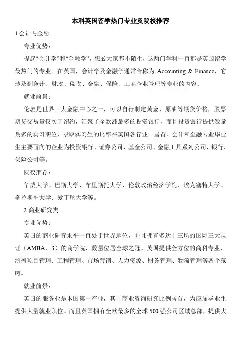 本科英国留学热门专业及院校推荐