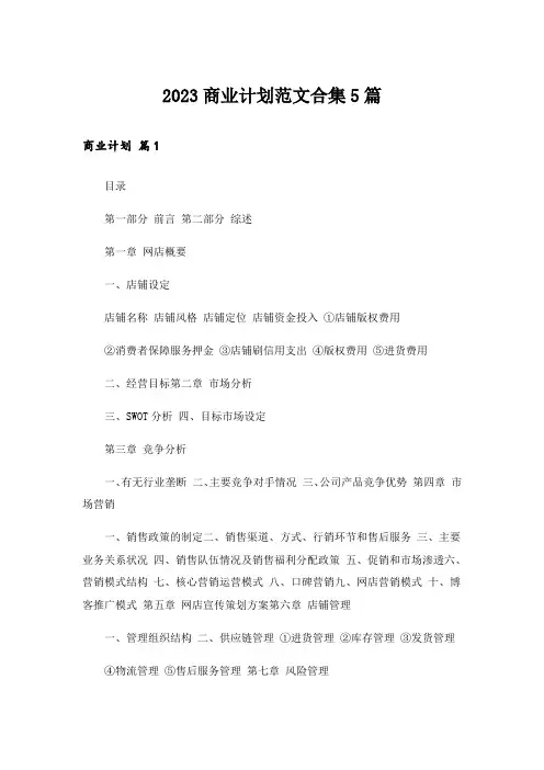 2023商业计划范文合集5篇