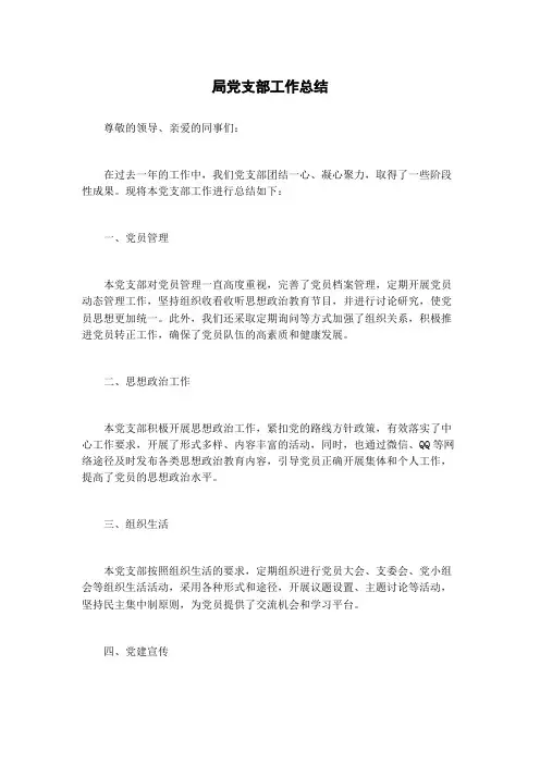 局党支部工作总结