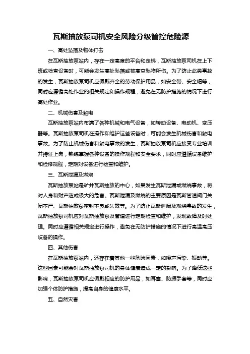 瓦斯抽放泵司机安全风险分级管控危险源