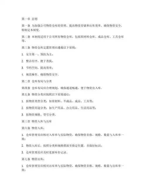 物资仓库定置管理制度