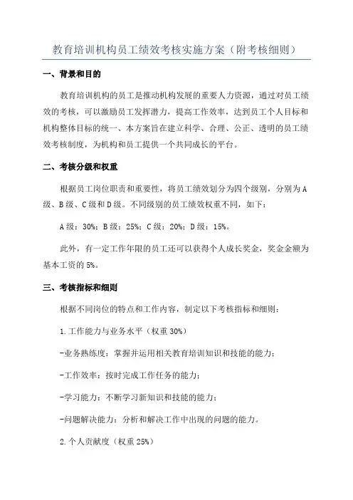 教育培训机构员工绩效考核实施方案(附考核细则)