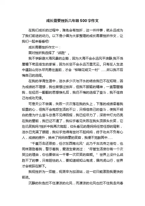 成长需要挫折六年级500字作文