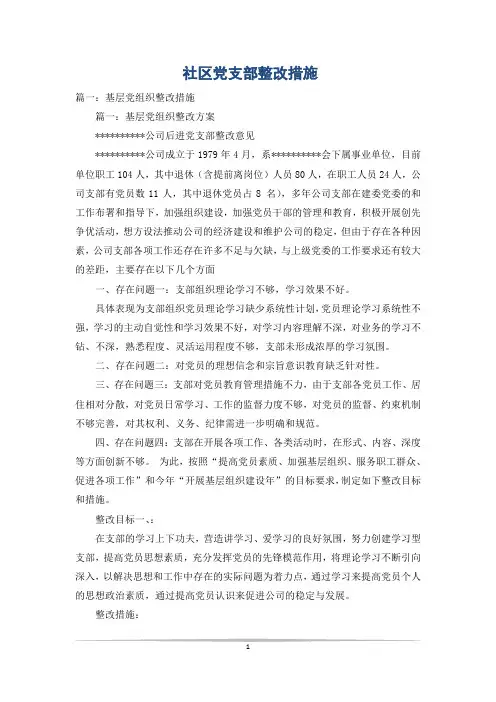 社区党支部整改措施