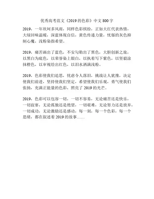 优秀高考范文《2019的色彩》中文800字