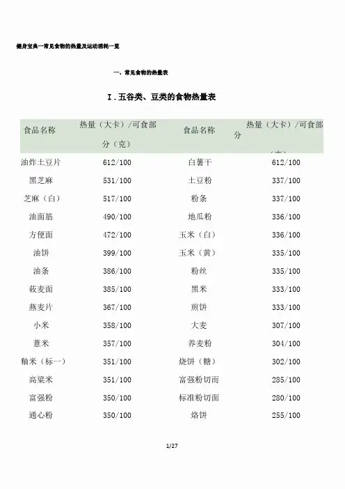 健身宝典—常见食物的热量及运动消耗一览