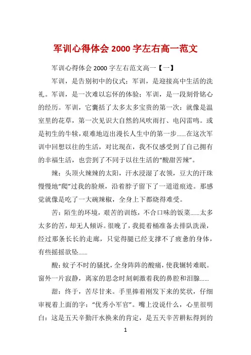 军训心得体会2000字左右高一范文 