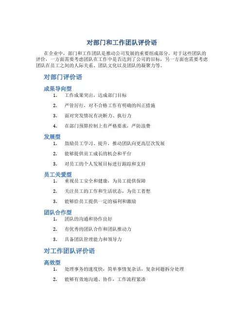 对部门和工作团队评价语