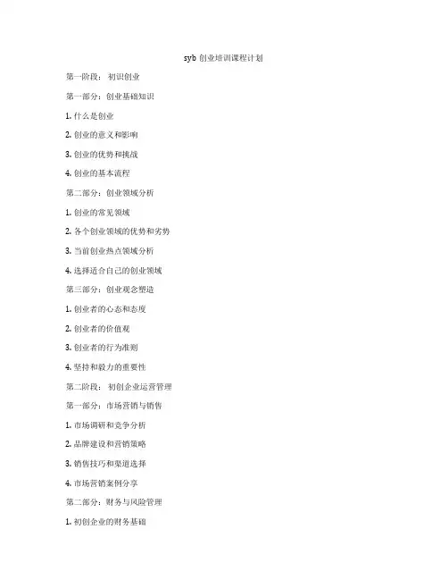 syb创业培训课程计划