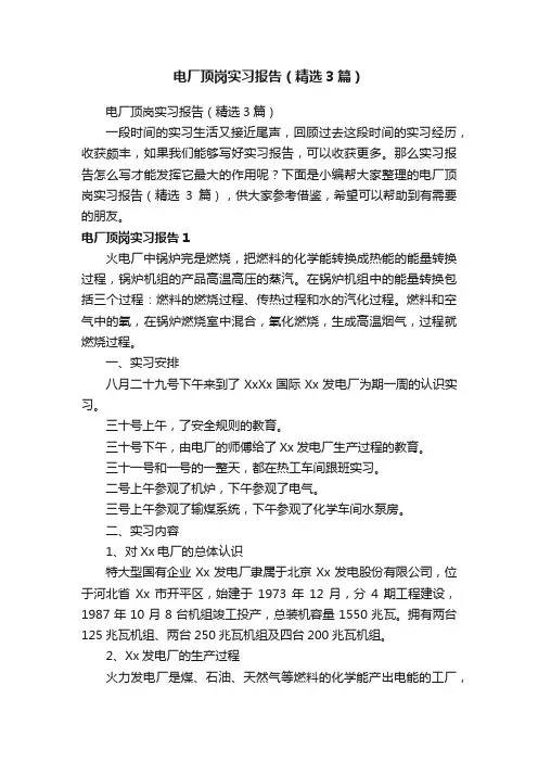 电厂顶岗实习报告（精选3篇）