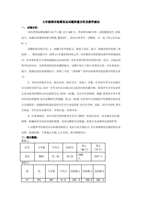 思想品德学科质量分析报告