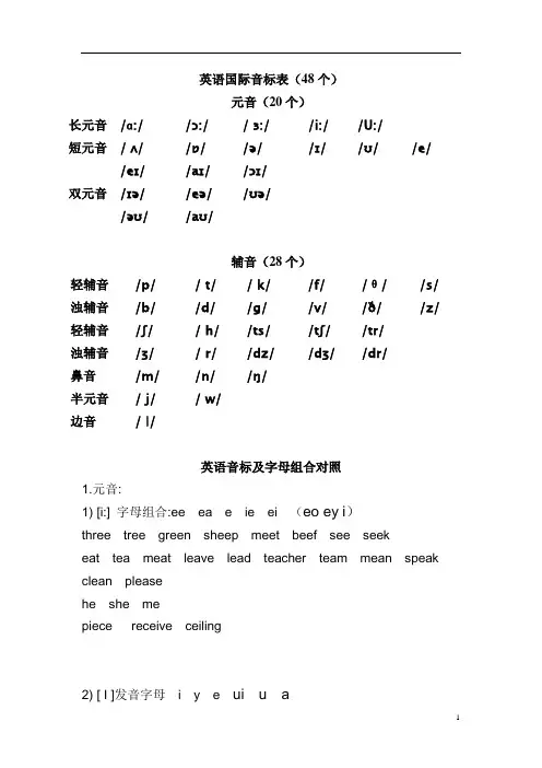 英语国际音标表---含组合发音,元音和辅音的发音