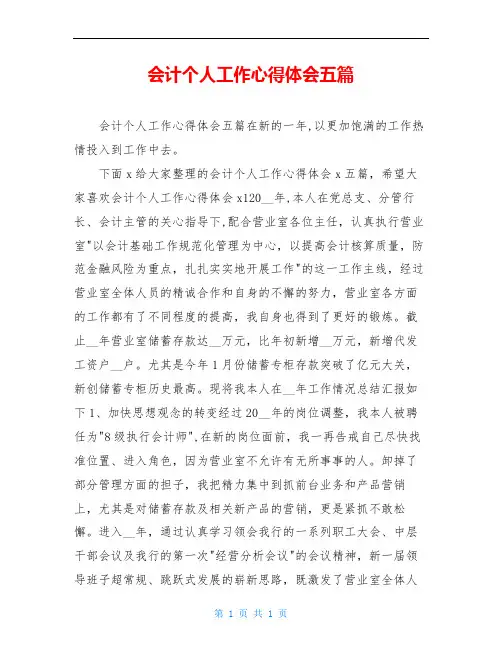 会计个人工作心得体会五篇