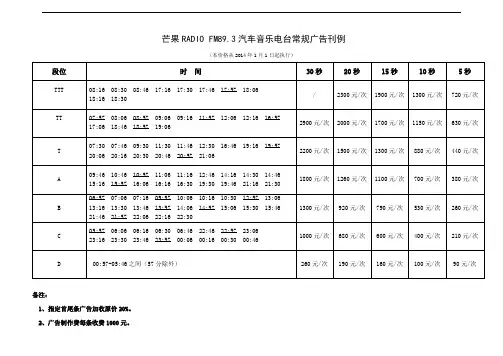 芒果RADIOFM89.3汽车音乐电台常规广告刊例