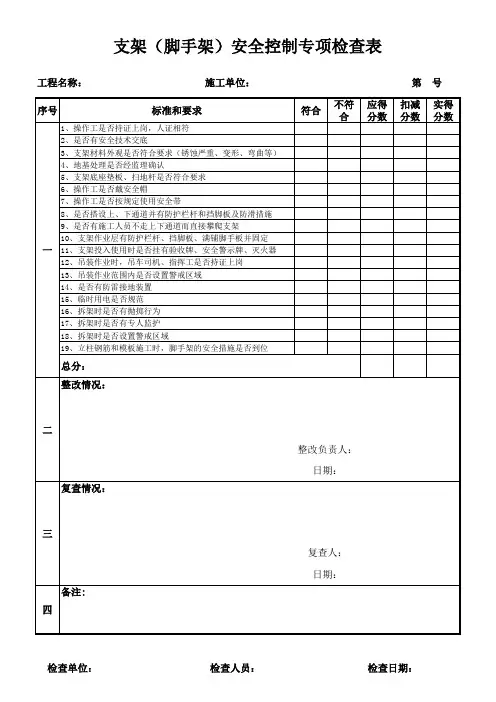 支架(脚手架)安全控制专项检查表