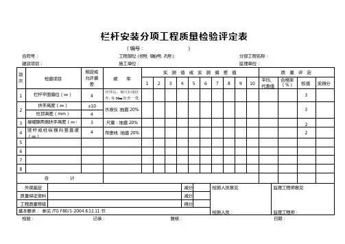 栏杆安装分项工程质量检验评定表