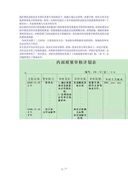 实验室内审实例