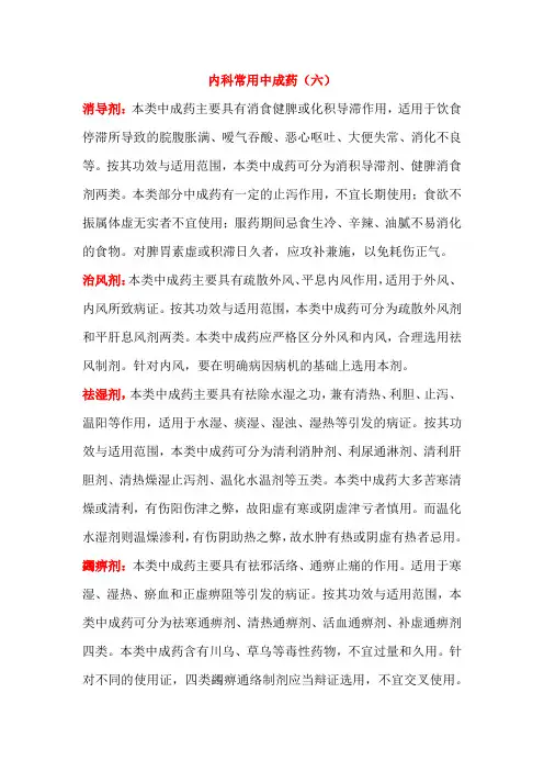 内科常用中成药(五)