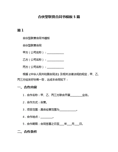 合伙型联营合同书模板5篇