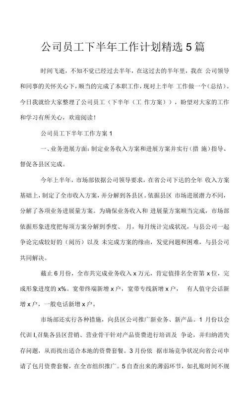 公司员工下半年工作计划5篇