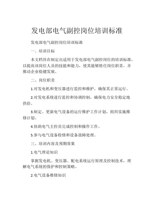 发电部电气副控岗位培训标准