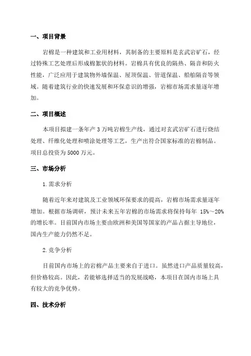 年产3万吨岩棉生产线项目可行可行性方案研究报告