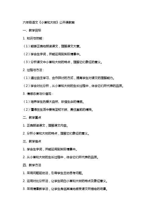 六年级语文《小草和大树》公开课教案