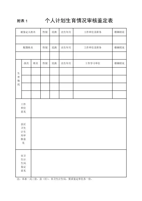 附表1个人计划生育情况审核鉴定表