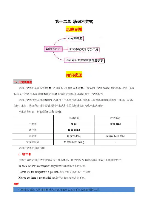 第十二章动词不定式(思维导图+知识梳理+好题精炼)2022-2023初中英语中考语法归纳