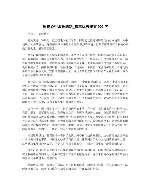 留在心中那份感动_初三优秀作文900字