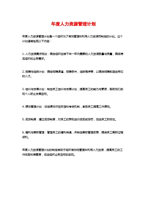 年度人力资源管理计划