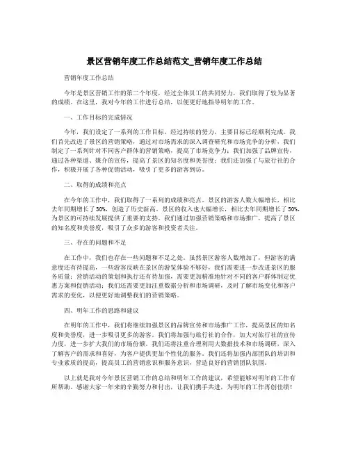 景区营销年度工作总结范文_营销年度工作总结
