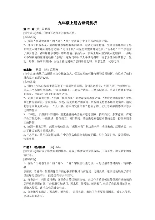 九年级上册古诗词赏析