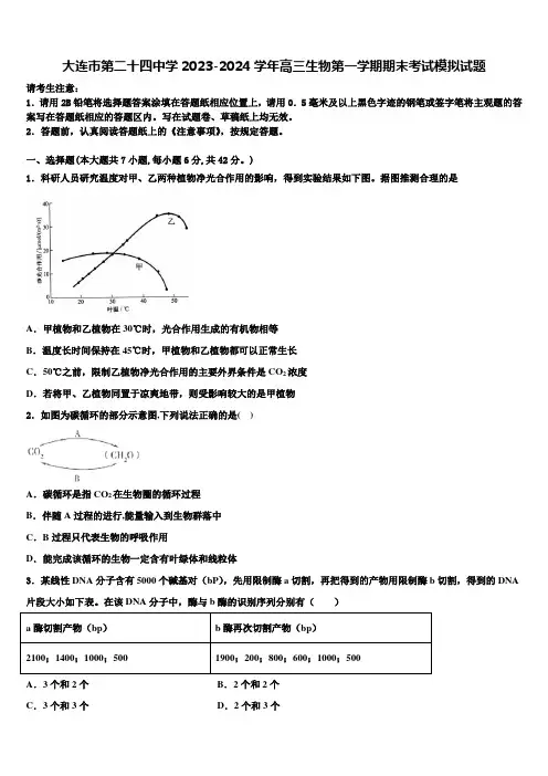 大连市第二十四中学2023-2024学年高三生物第一学期期末考试模拟试题含解析