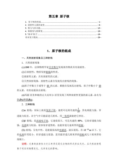 新教材 人教版高中物理选择性必修第三册 第五章 原子核 知识点考点重点难点提炼汇总