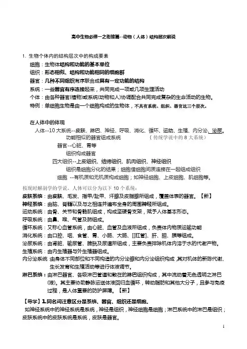 高中生物必修1之衔接篇-人体结构层次解说