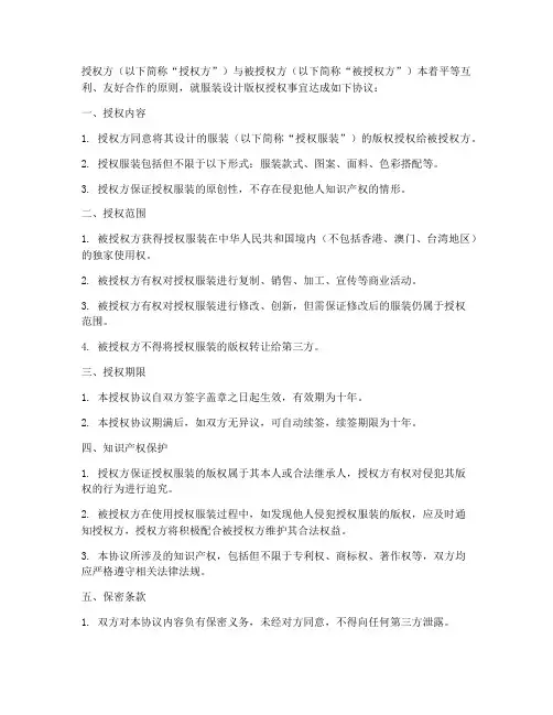 服装版权授权书