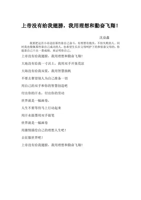 上帝没有给我翅膀 我用理想和勤奋飞翔