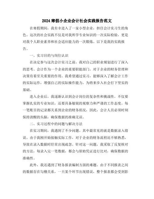 2024寒假小企业会计社会实践报告范文