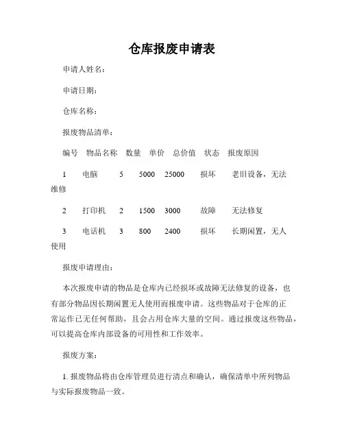 仓库报废申请表