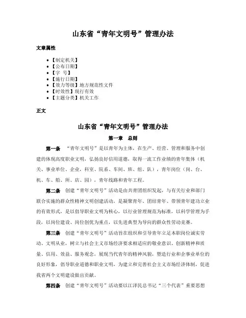 山东省“青年文明号”管理办法