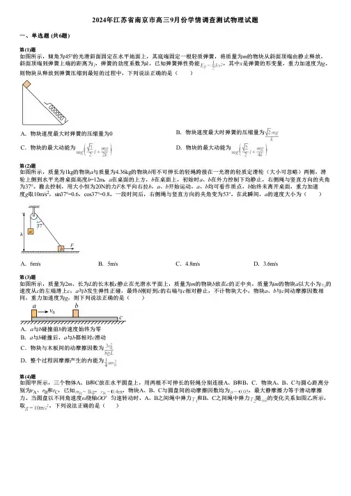 2024年江苏省南京市高三9月份学情调查测试物理试题